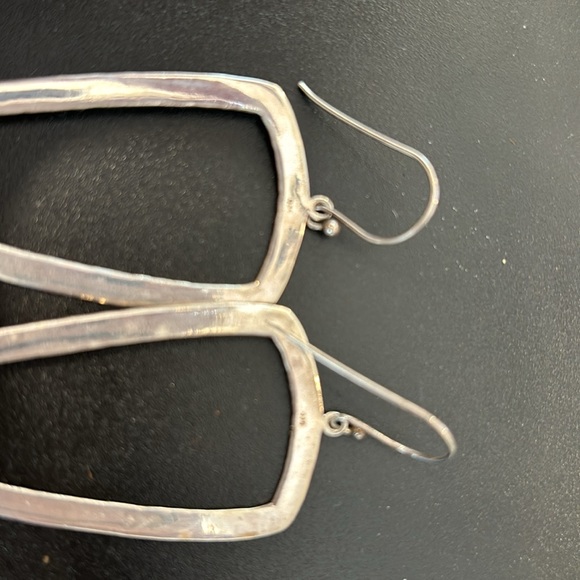 Sterling Hammered Amethyst Statement Drop Earrings. Arrow shape, lightweight - Picture 4 of 6